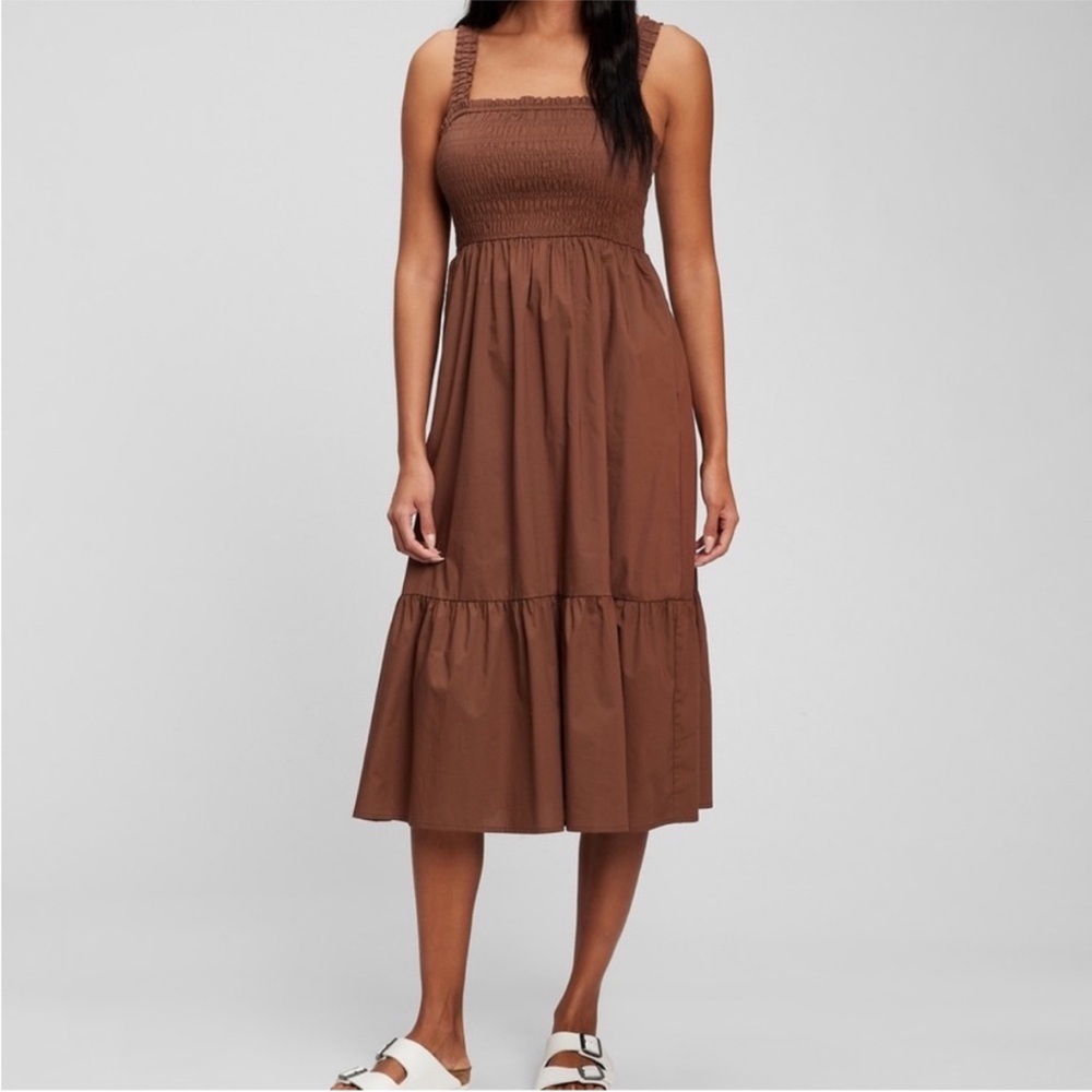NWT! Gap Mocha Brown Smocked Midi Tank Dress - Medium 🎮